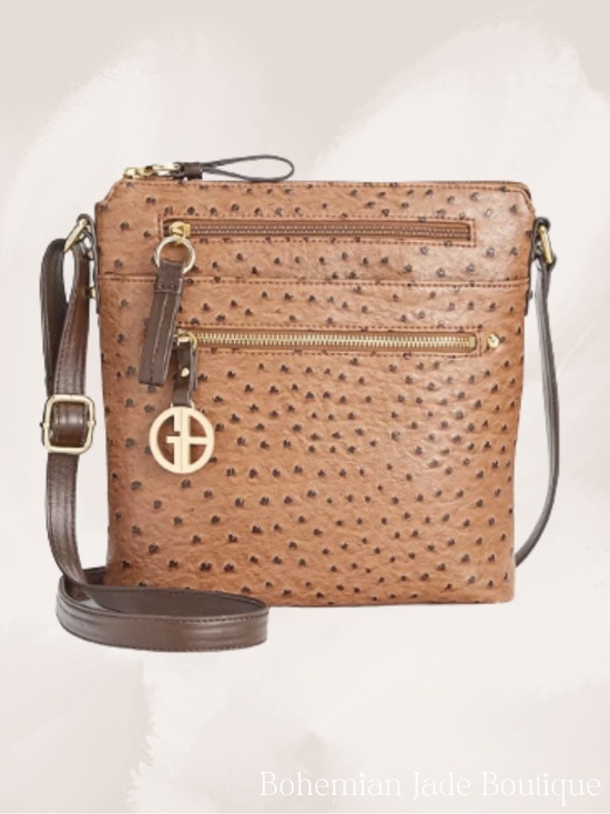 Giani Bernini Handbags - Giani Bernini Embossed Faux Ostrich Crossbody Bag Mocha Brown